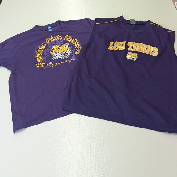 Two LSU Tigers Purple Size XL Shirts, one tee, one sleeveless jersey - Picture 1 of 12